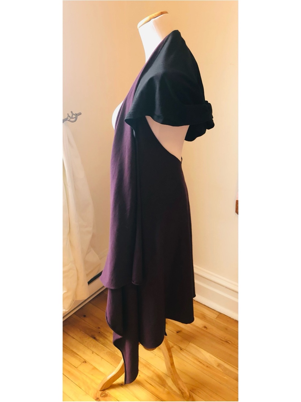 Long Hooded Cardigan Wrap in Deep Plum and Black OSFA - Picture 2 of 8